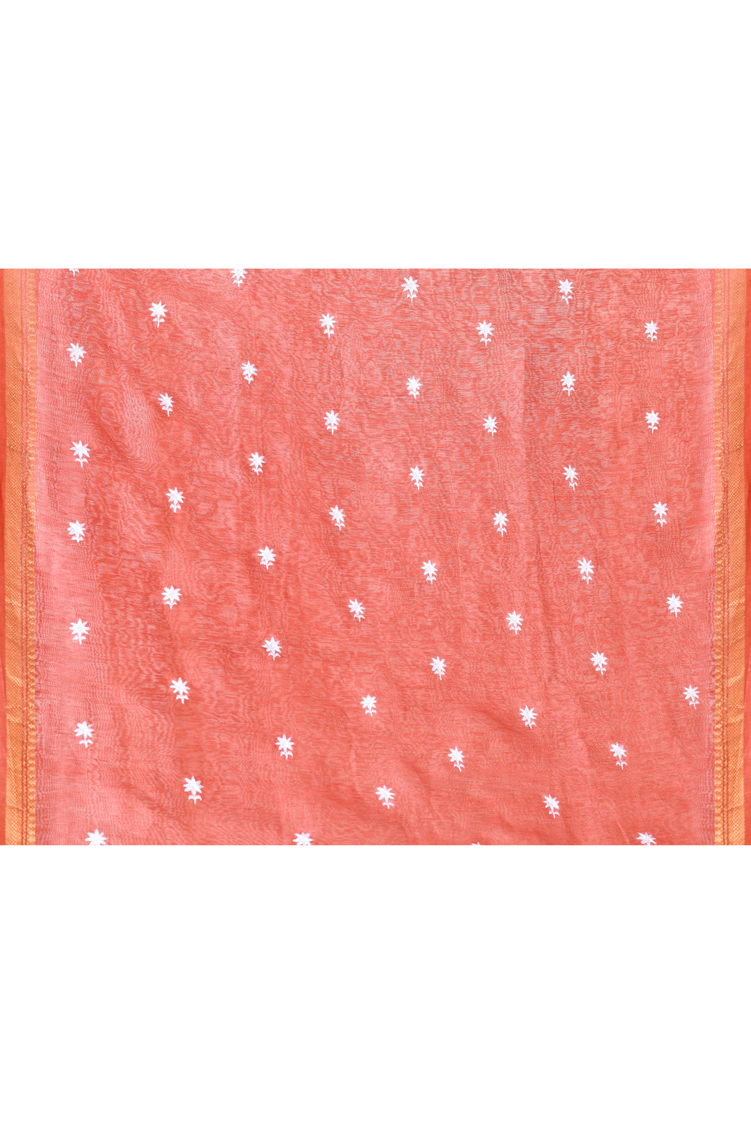 Coral-Pink-Tussar-Linen-Handloom-Saree-With-Embroidered-Blouse