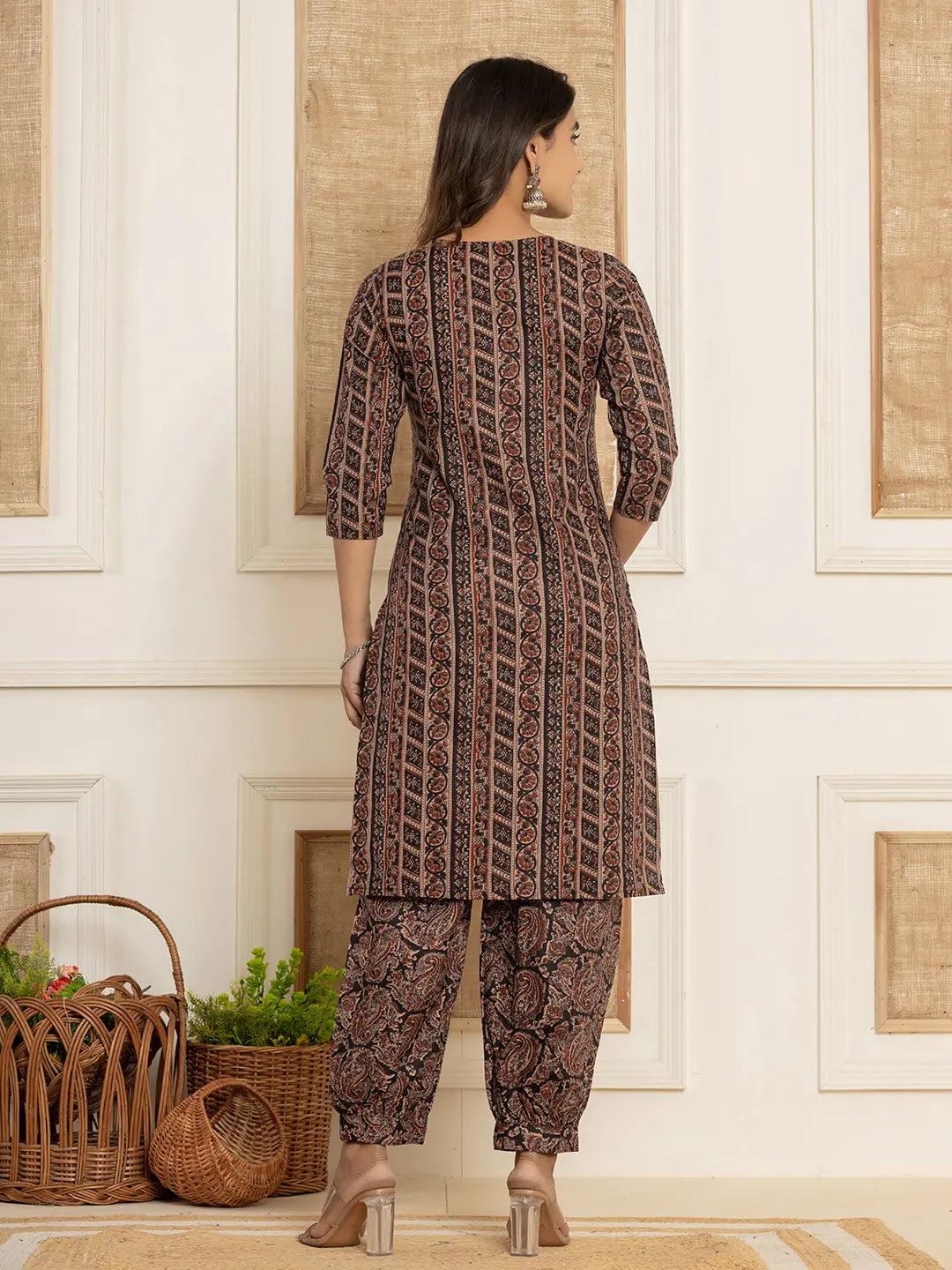 Black-Cotton-Ethnic-Motifs-Print-Workwear-2-Piece-Kurta-Set