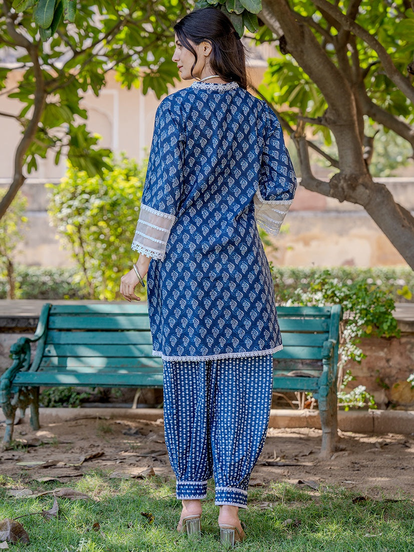 Blue-Cotton-Printed-Top-Harem-Pant-Co-Ord-Set