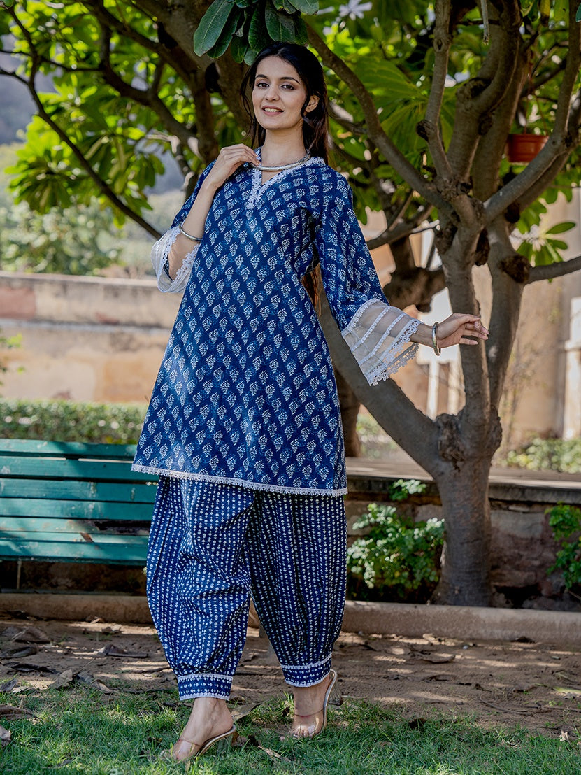 Blue-Cotton-Printed-Top-Harem-Pant-Co-Ord-Set