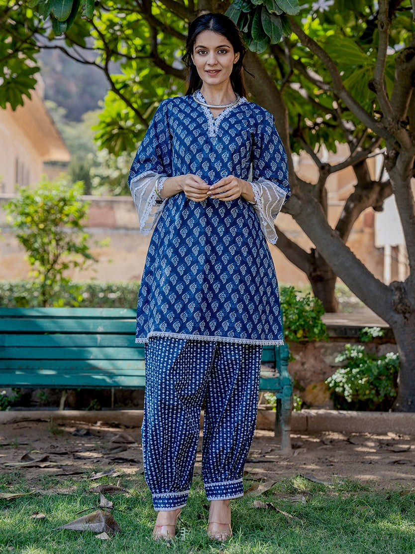 Blue-Cotton-Printed-Top-Harem-Pant-Co-Ord-Set