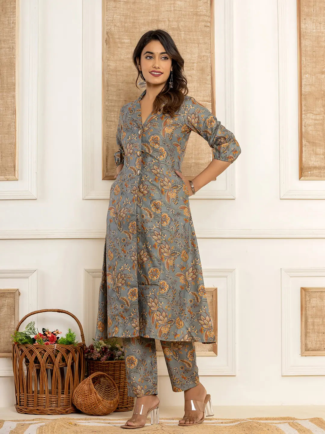 Grey-Cotton-Floral-Printed-2-Piece-Kurta-Set