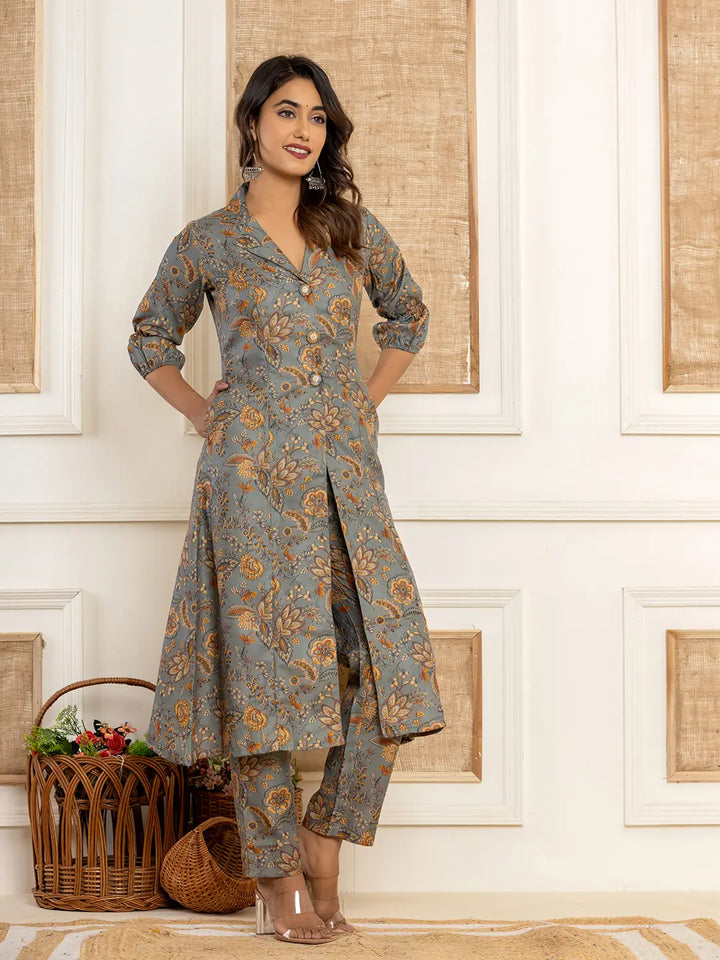 Grey-Cotton-Floral-Printed-2-Piece-Kurta-Set