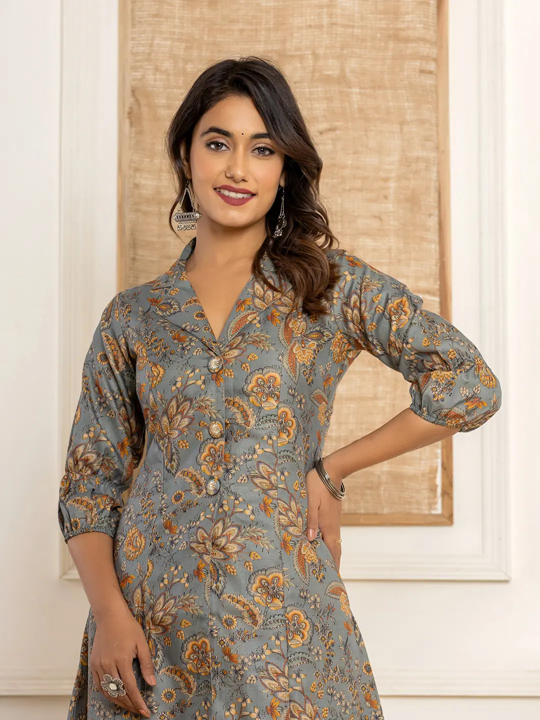 Grey-Cotton-Floral-Printed-2-Piece-Kurta-Set