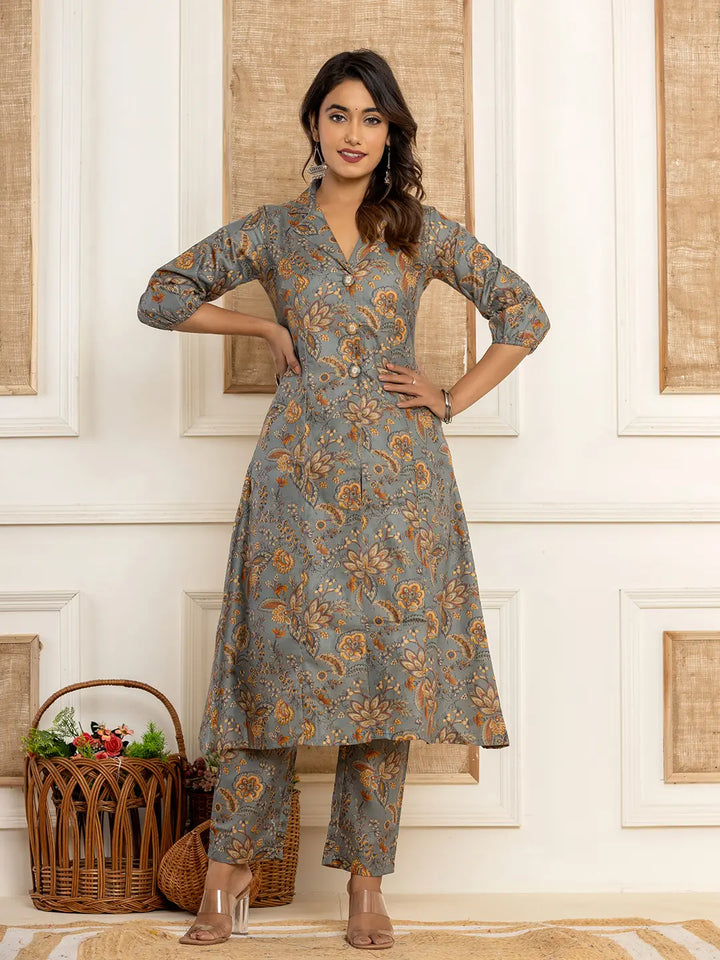 Grey-Cotton-Floral-Printed-2-Piece-Kurta-Set