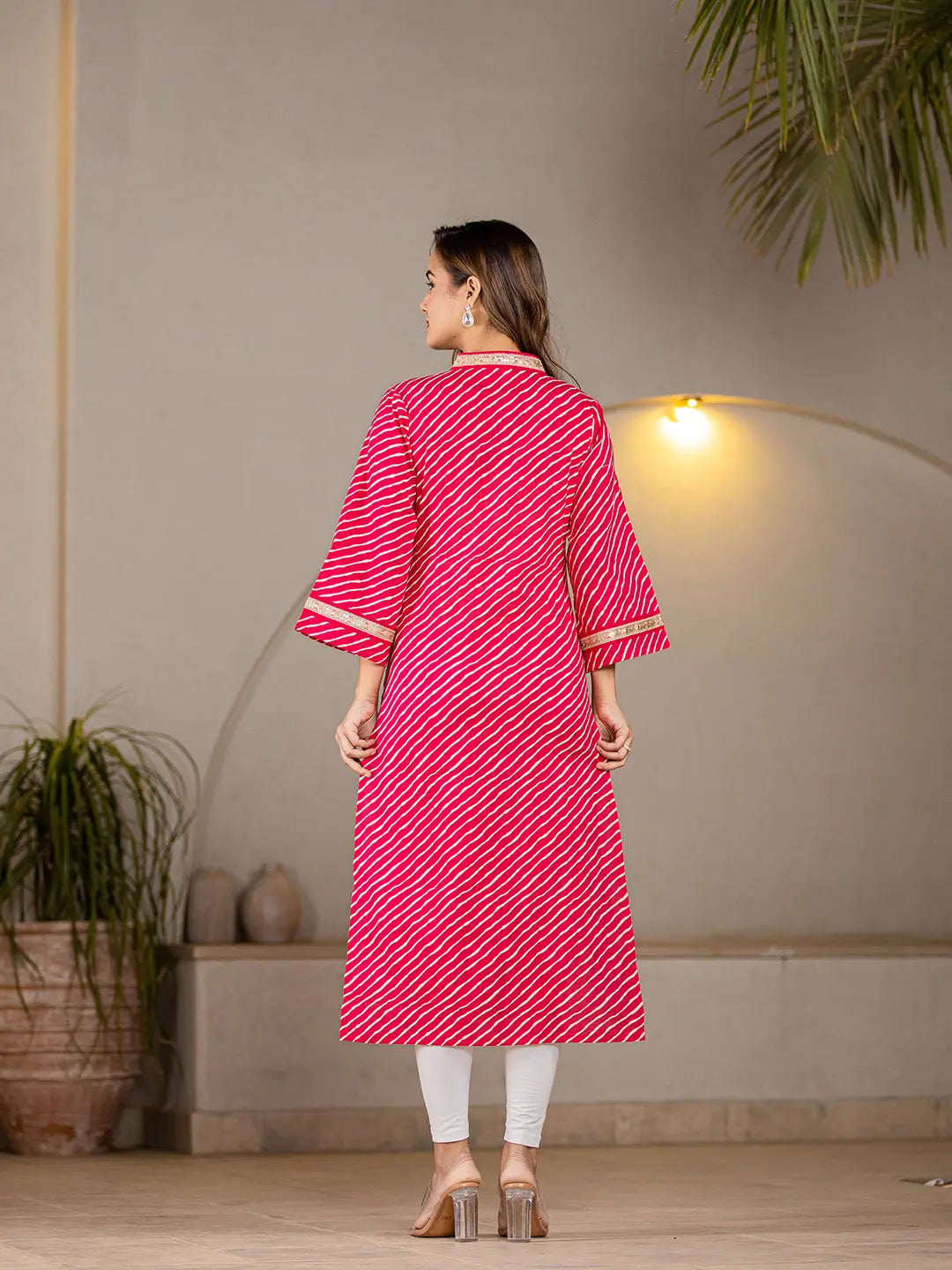 Hot-Pink-Cotton-Lehariya-Printed-A-Line-Kurta