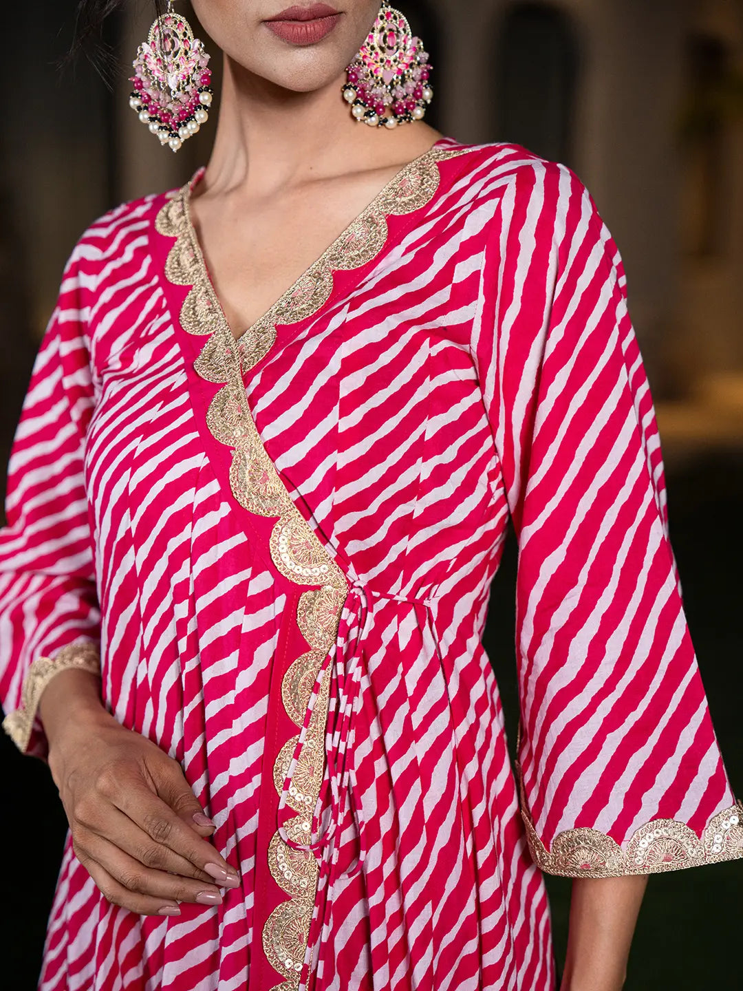 Hot-Pink-Cotton-Leheriya-Printed-3-Piece-Kurta-Set