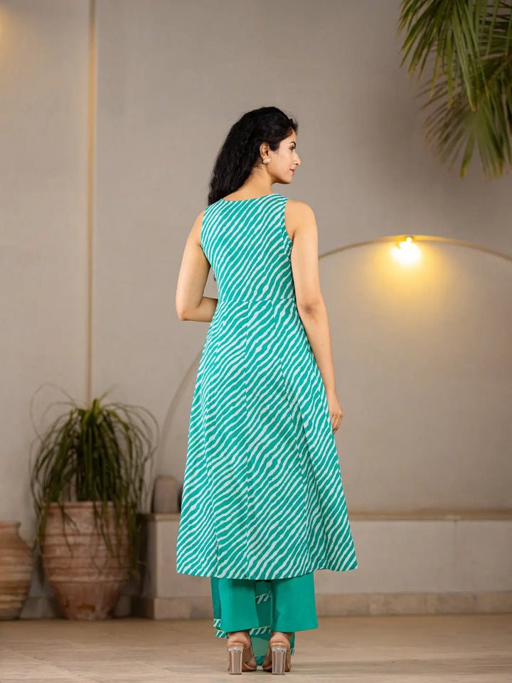 Teal-Green-Cotton-Leheriya-3-Piece-Kurta-Set