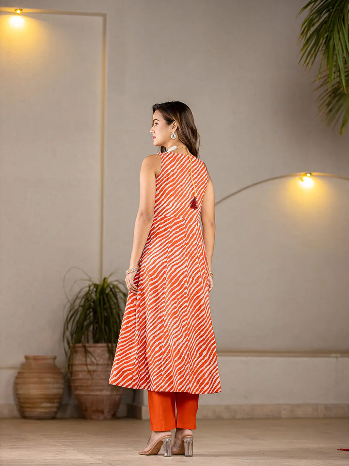 Orange-Cotton-Leheriya-3-Piece-Kurta-Set