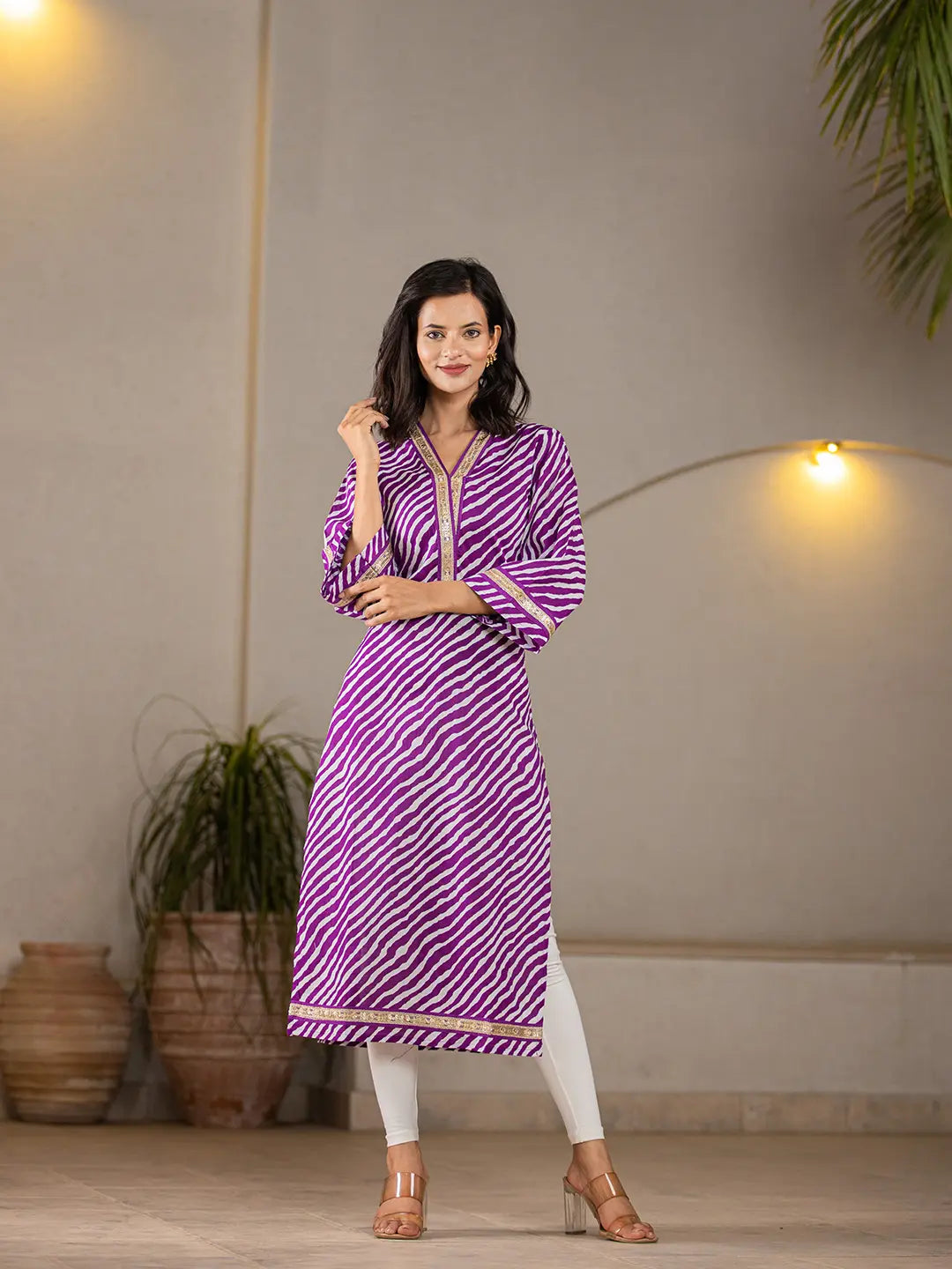 Purple-Cotton-Lehariya-Printed-A-Line-Kurta