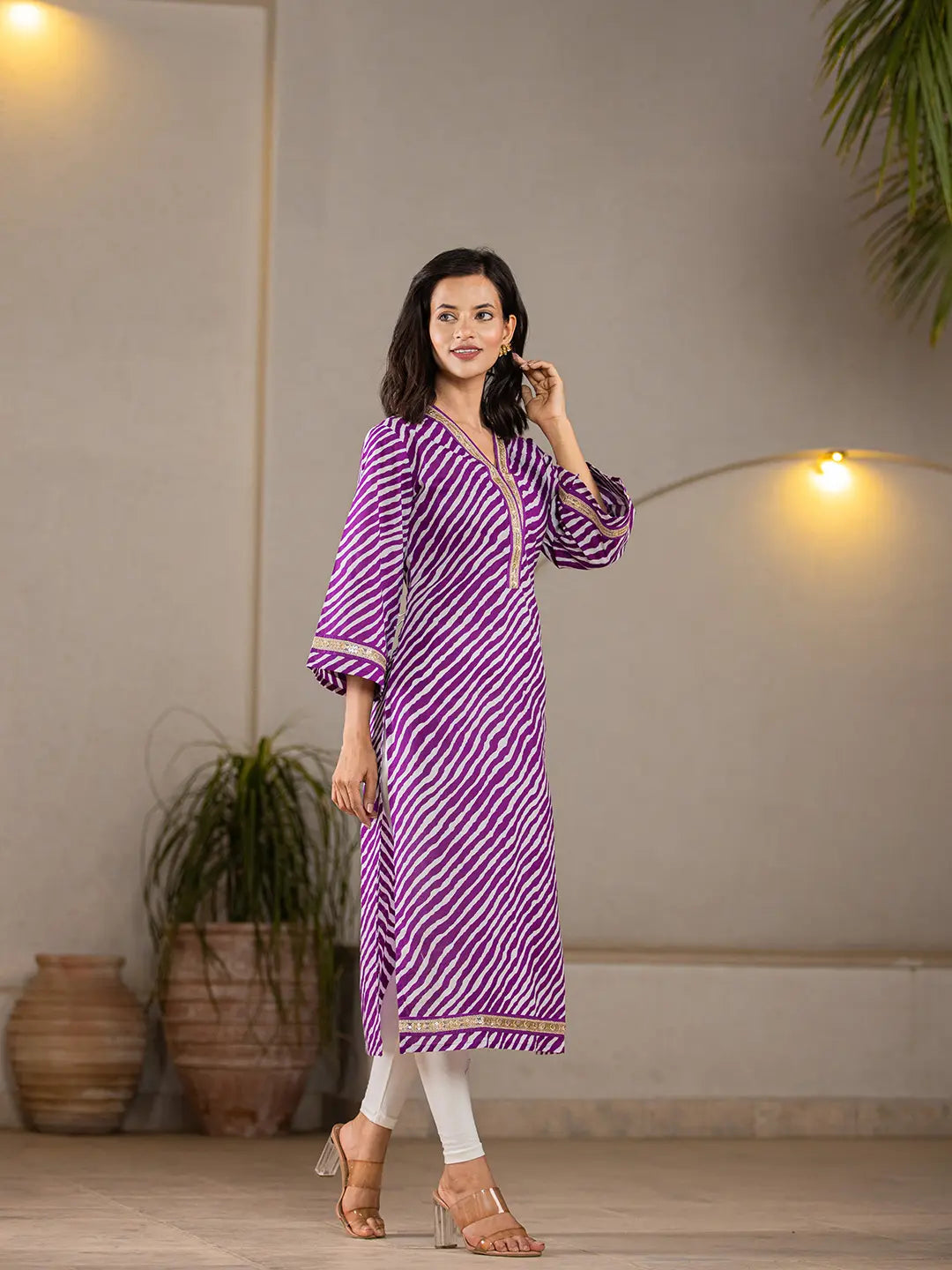 Purple-Cotton-Lehariya-Printed-A-Line-Kurta