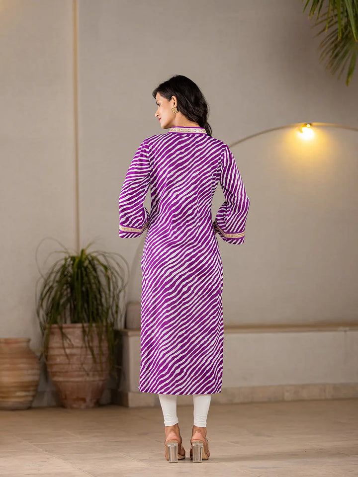 Purple-Cotton-Lehariya-Printed-A-Line-Kurta