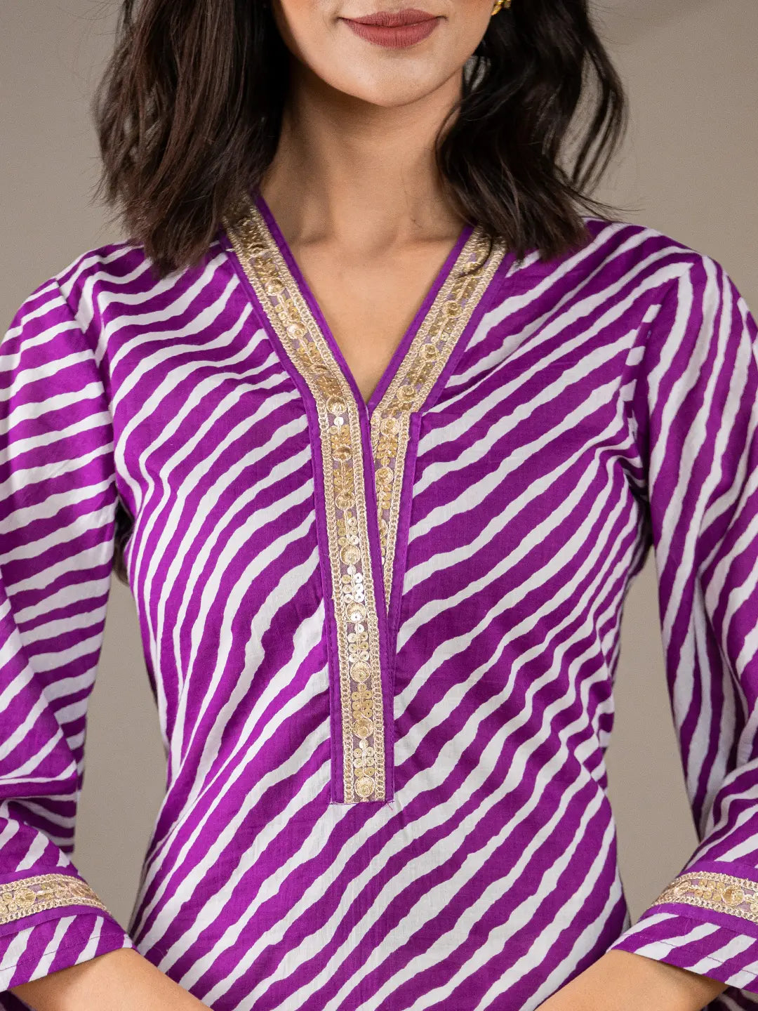 Purple-Cotton-Lehariya-Printed-A-Line-Kurta