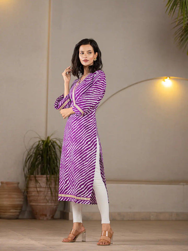 Purple-Cotton-Lehariya-Printed-A-Line-Kurta