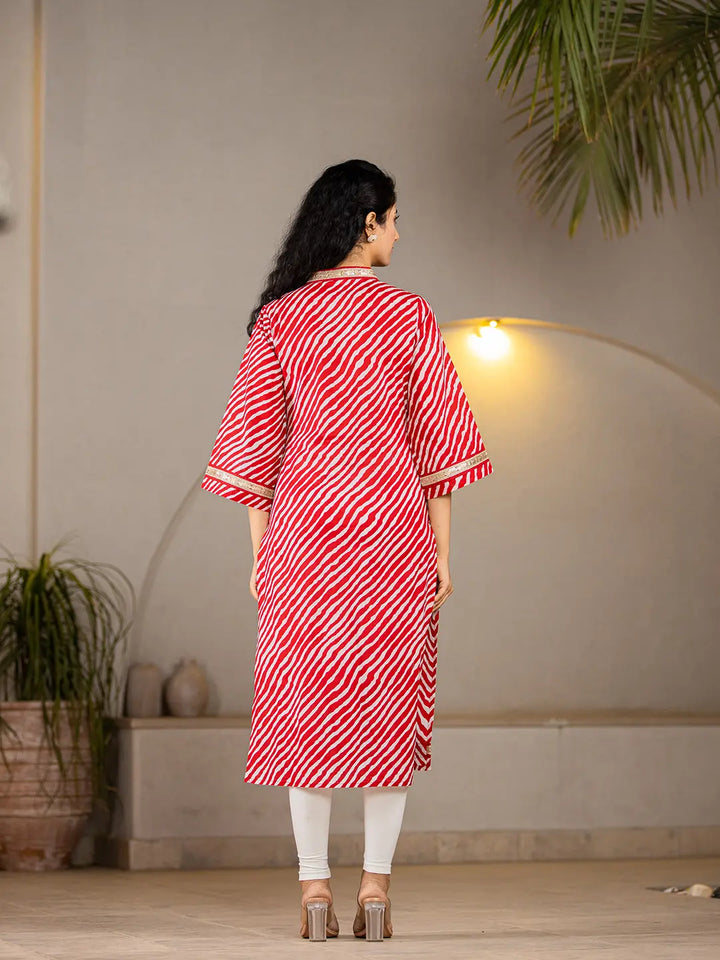 Red-Cotton-Lehariya-Printed-A-Line-Kurta