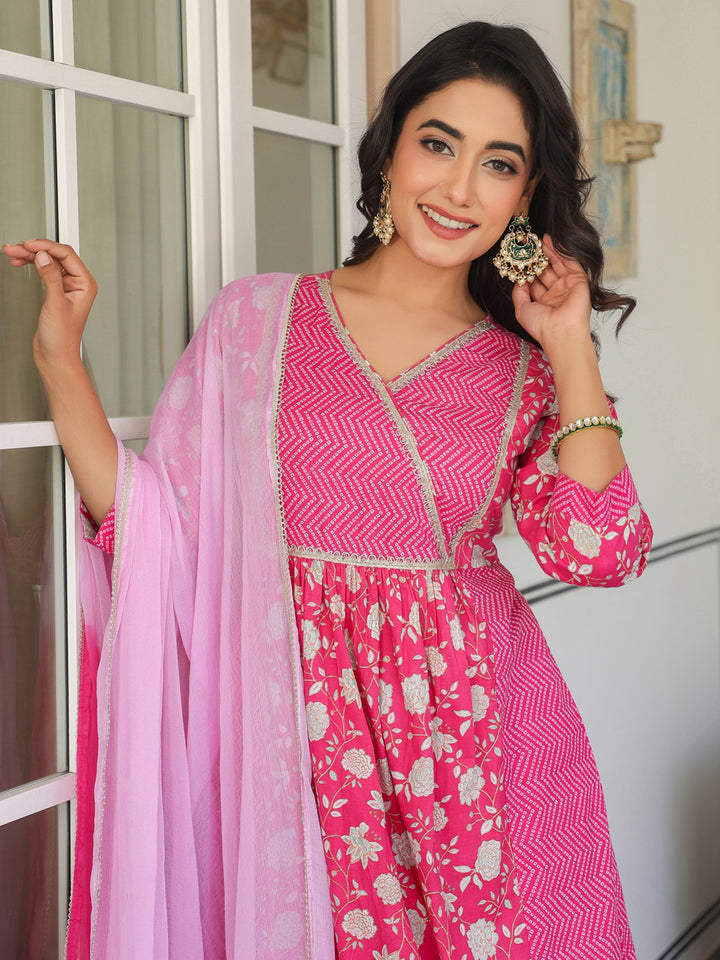 Pink-Cotton-A-Line-Floral-Printed-3-Piece-Kurta-Set