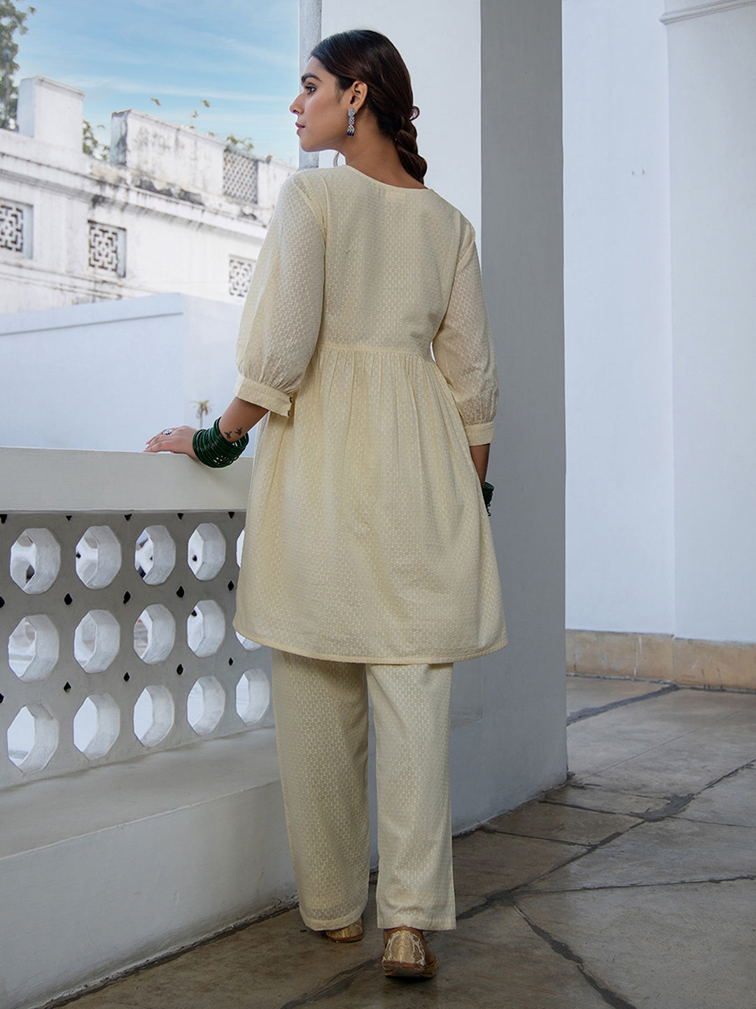 Cream-Dobby-Cotton-A-Line-Tunic-&-Bottom