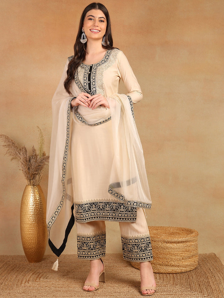 ZERESOUQ-Cream-Silk-Blend-Solid-Embroidered-3-Piece-Kurta-Set