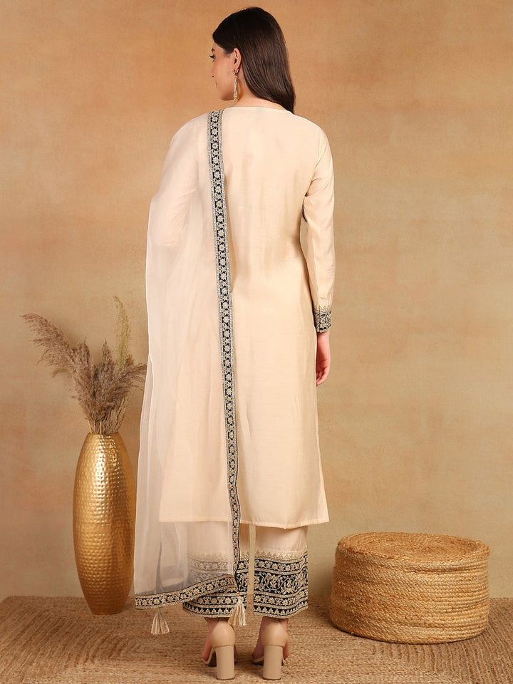 ZERESOUQ-Cream-Silk-Blend-Solid-Embroidered-3-Piece-Kurta-Set