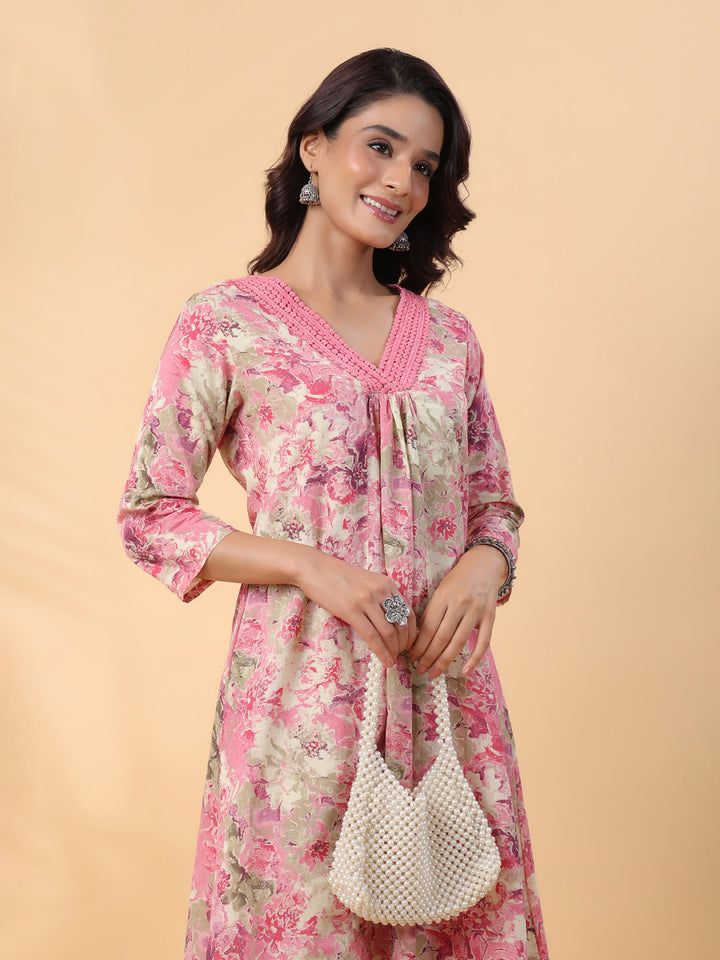 Cream-&-Pink-Cambric-Gathered-2-Piece-Kurta-Set