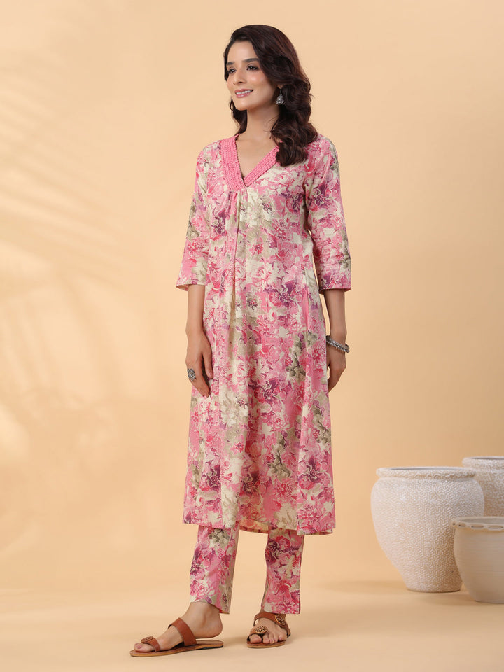 Cream-&-Pink-Cambric-Gathered-2-Piece-Kurta-Set