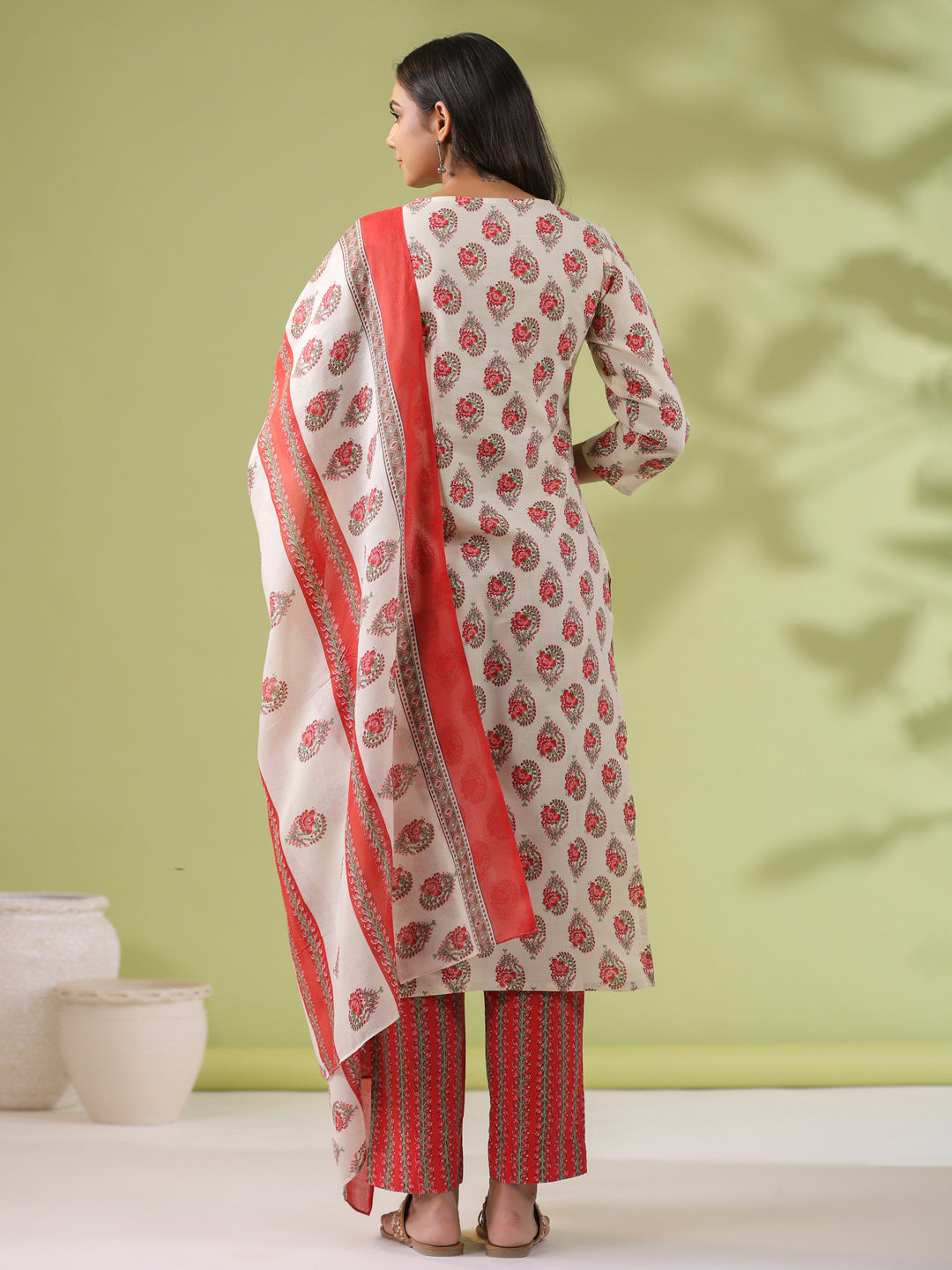 Cream-&-Red-Poly-Cotton-Regular-2-Piece-Kurta-Set