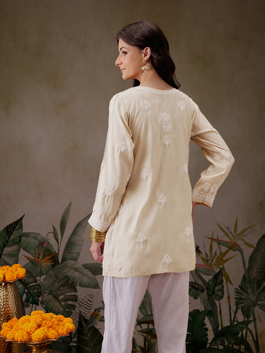 Cream-Chanderi-Lucknowi-Chikankari-Short-Kurta-ONLY