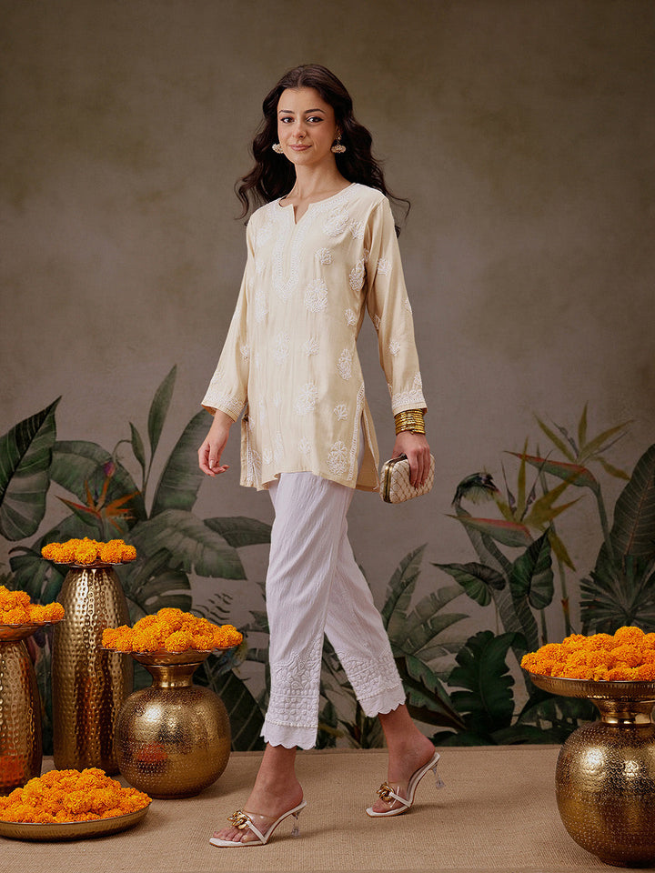 Cream-Chanderi-Lucknowi-Chikankari-Short-Kurta-ONLY