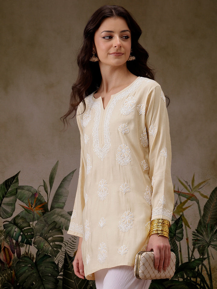Cream-Chanderi-Lucknowi-Chikankari-Short-Kurta-ONLY