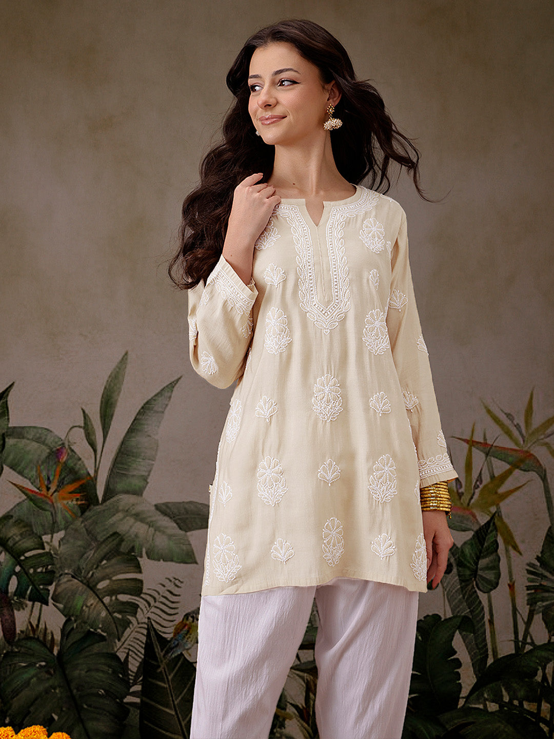 Cream-Chanderi-Lucknowi-Chikankari-Short-Kurta-ONLY