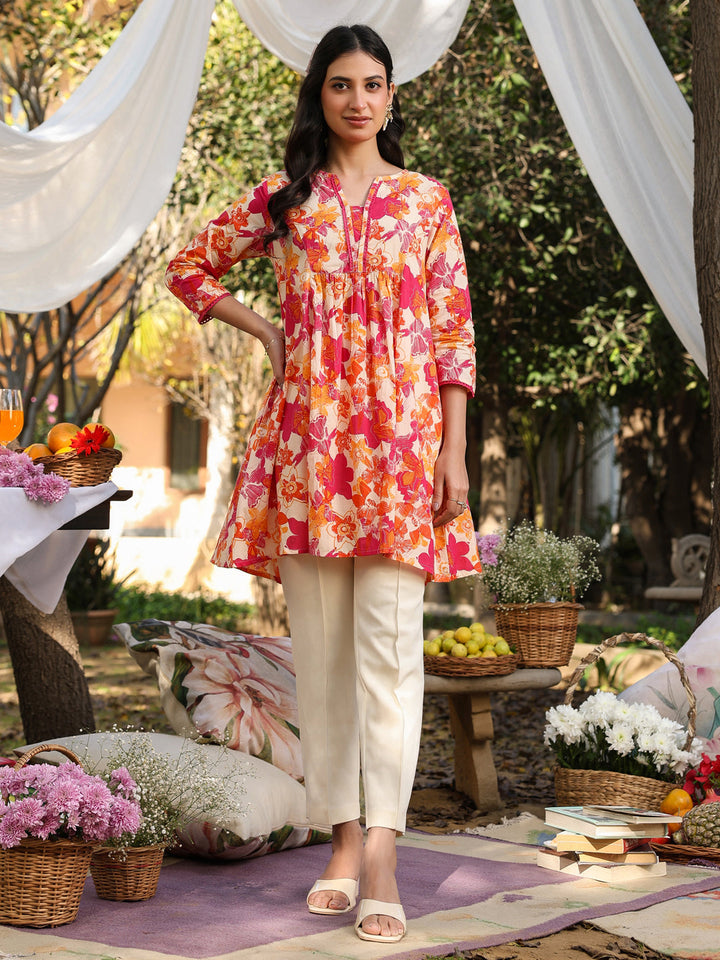 Cream Cotton All-Over Floral A-Line Tunic Only