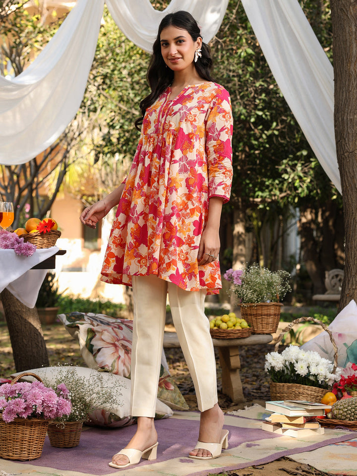 Cream Cotton All-Over Floral A-Line Tunic Only
