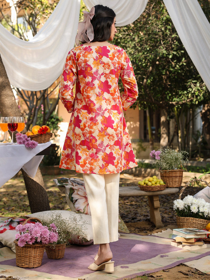 Cream Cotton All-Over Floral A-Line Tunic Only