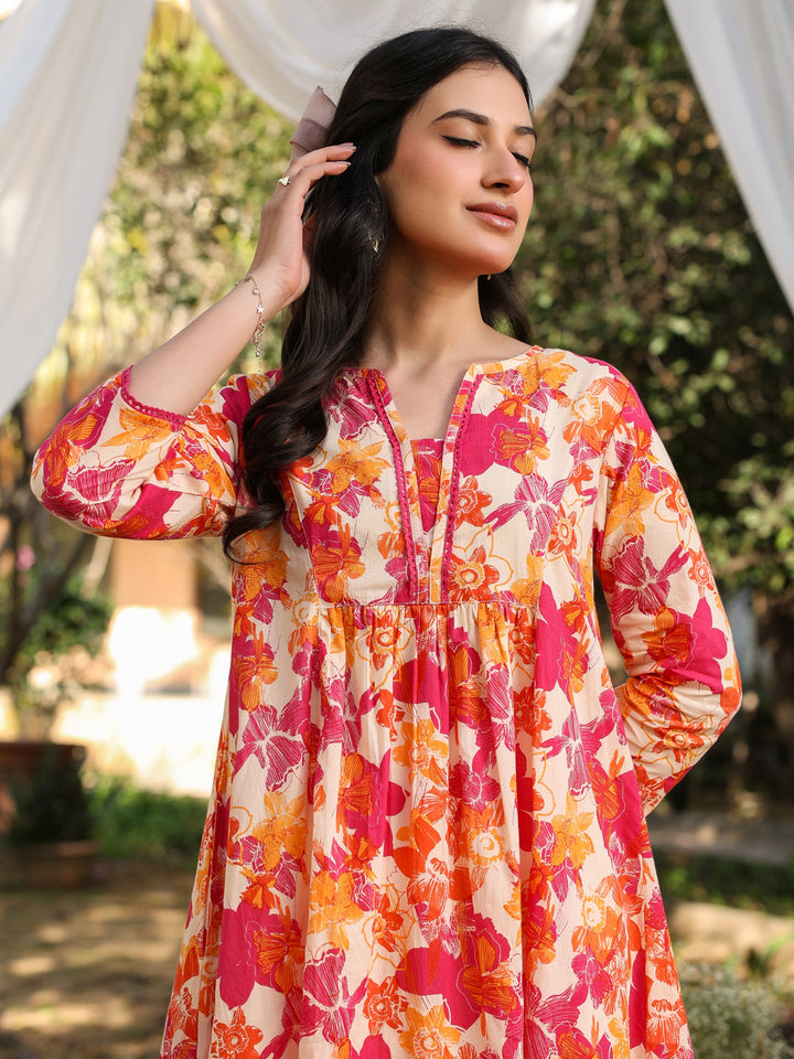 Cream Cotton All-Over Floral A-Line Tunic Only
