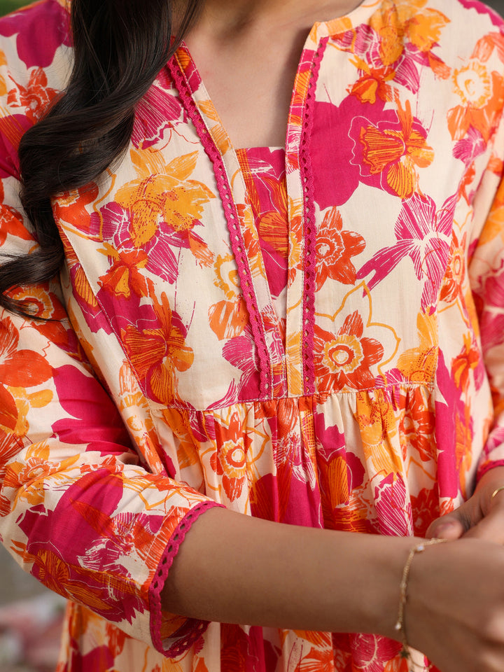 Cream Cotton All-Over Floral A-Line Tunic Only