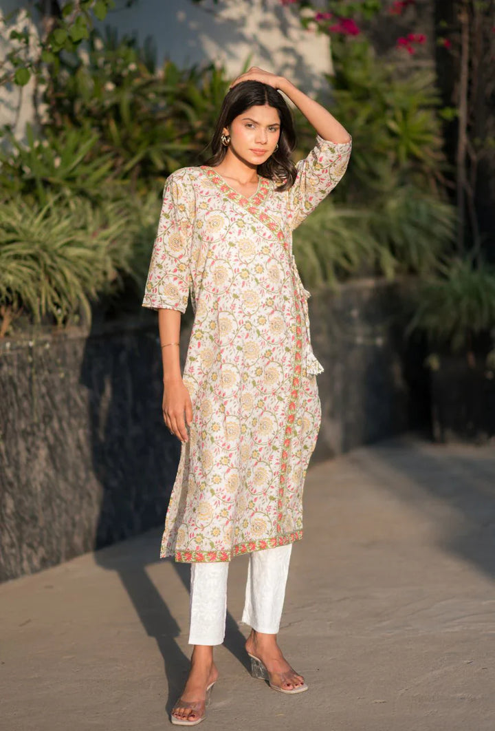 Cream-Cotton-Sanganeri-Angrakha-Chikankari-Kurta-Only