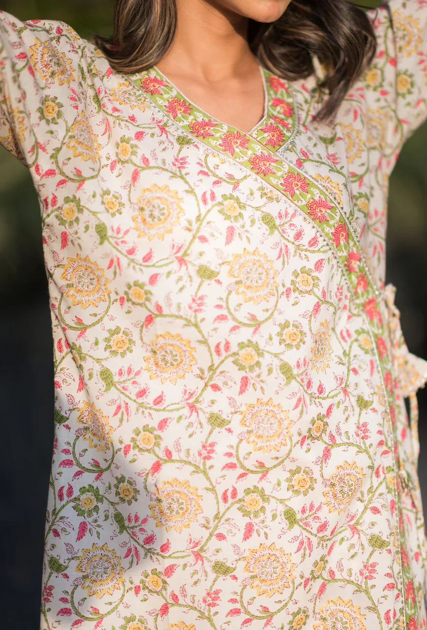 Cream-Cotton-Sanganeri-Angrakha-Chikankari-Kurta-Only