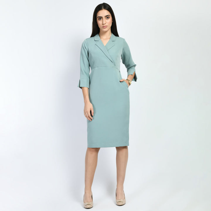 Cyan-Blue-Cotton-Blend-Wonder-Blazersheath-Dress