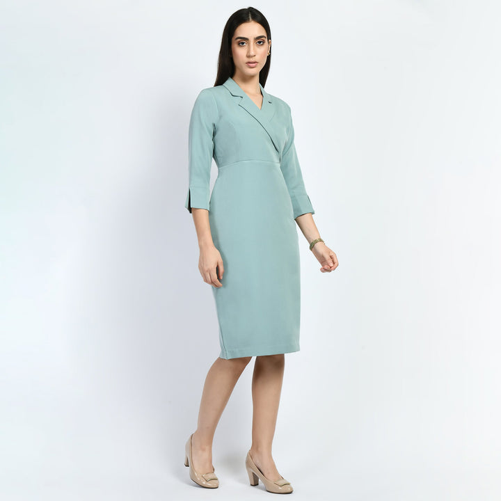 Cyan-Blue-Cotton-Blend-Wonder-Blazersheath-Dress