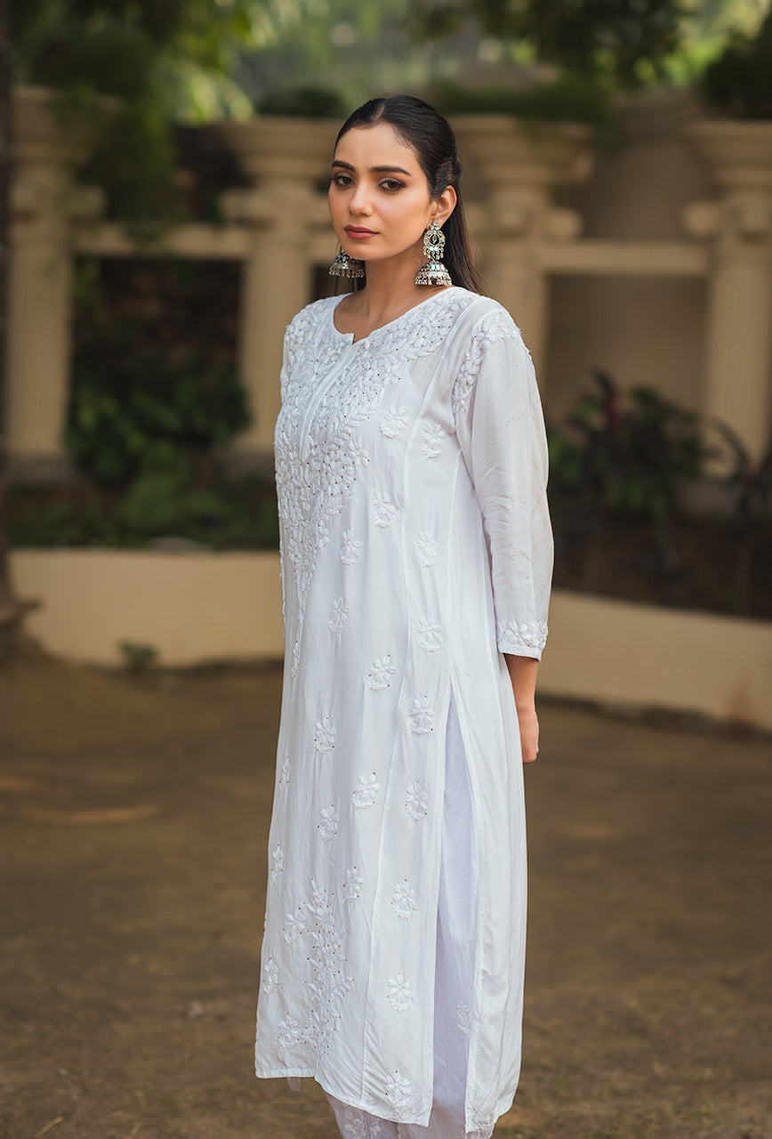 Rosy-White-Muslin-Chikankari-Mukaish-kurta