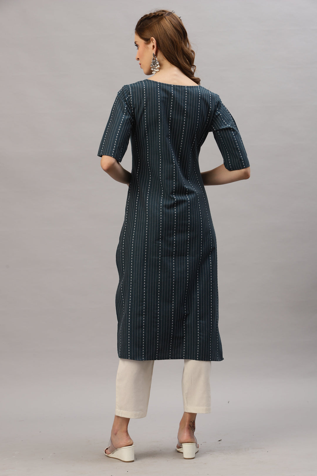 Teal-Blue-Cotton-Striped-Straight-Kurta-Only