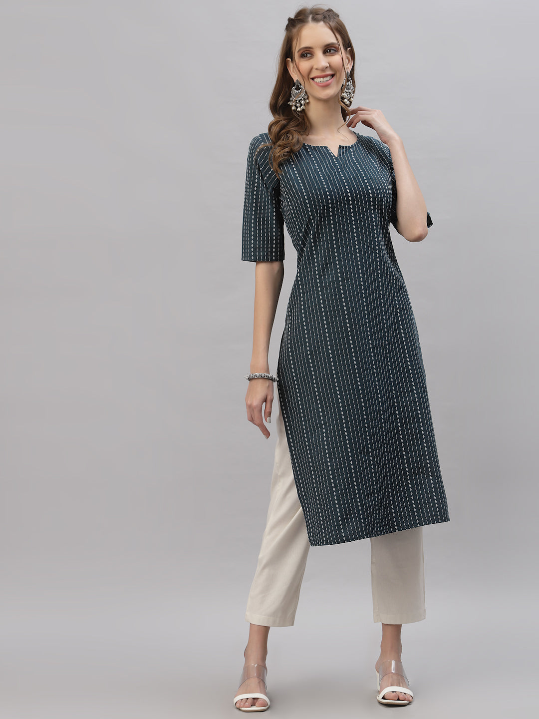 Teal-Blue-Cotton-Striped-Straight-Kurta-Only