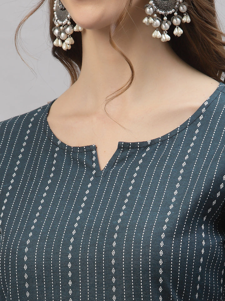 Teal-Blue-Cotton-Striped-Straight-Kurta-Only