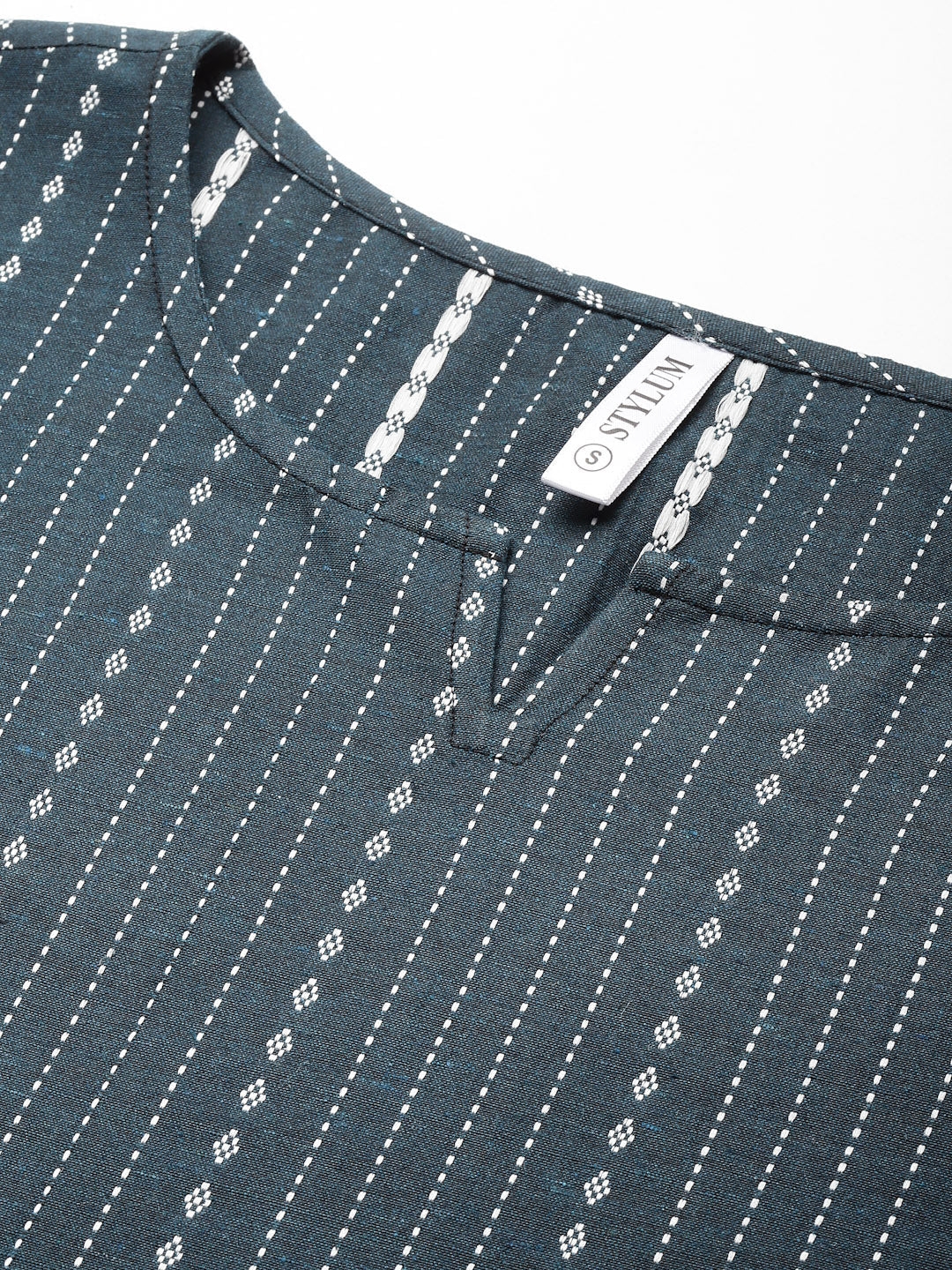 Teal-Blue-Cotton-Striped-Straight-Kurta-Only