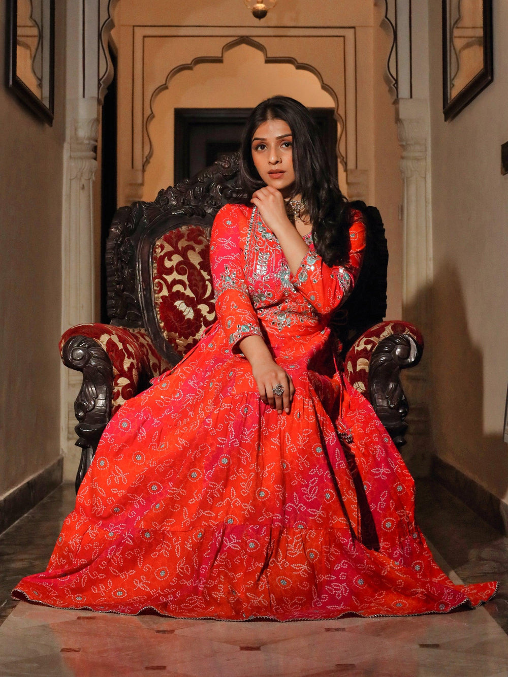 Pink-Cotton-Bandhej-Embroidered-Anarkali-Kurta