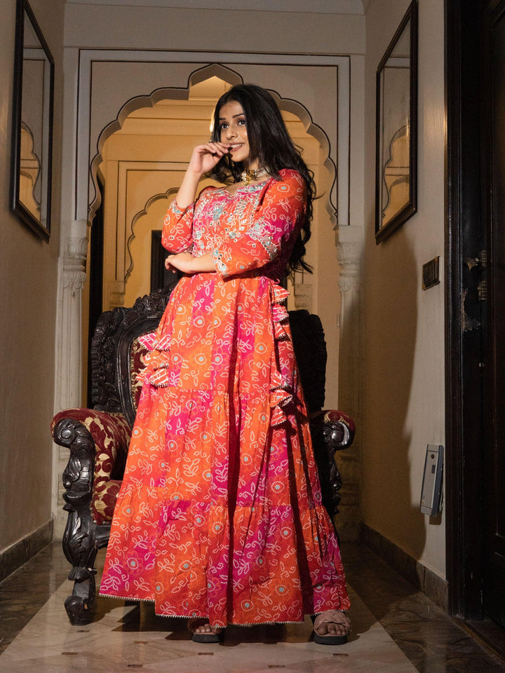Pink-Cotton-Bandhej-Embroidered-Anarkali-Kurta