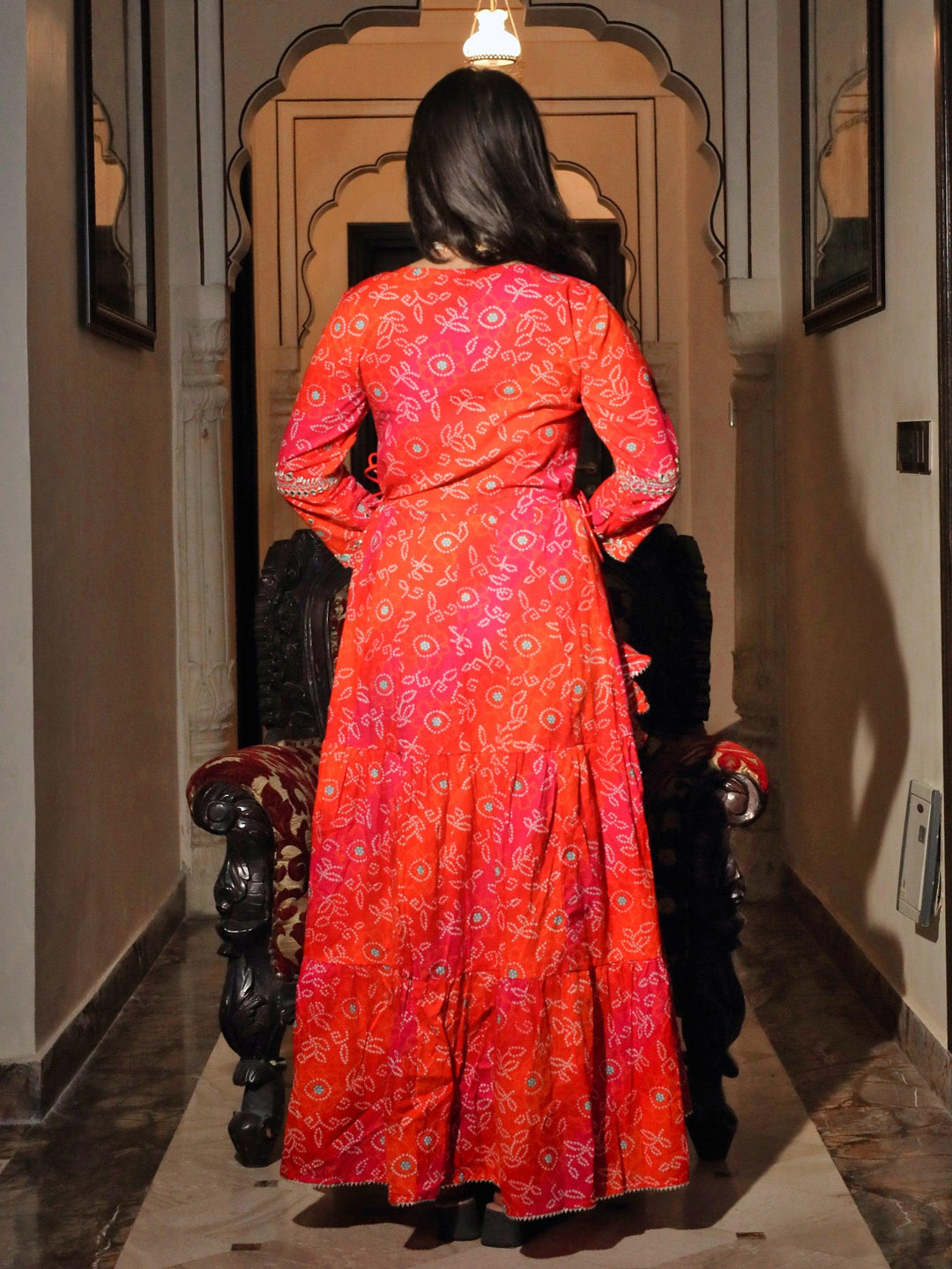 Pink-Cotton-Bandhej-Embroidered-Anarkali-Kurta