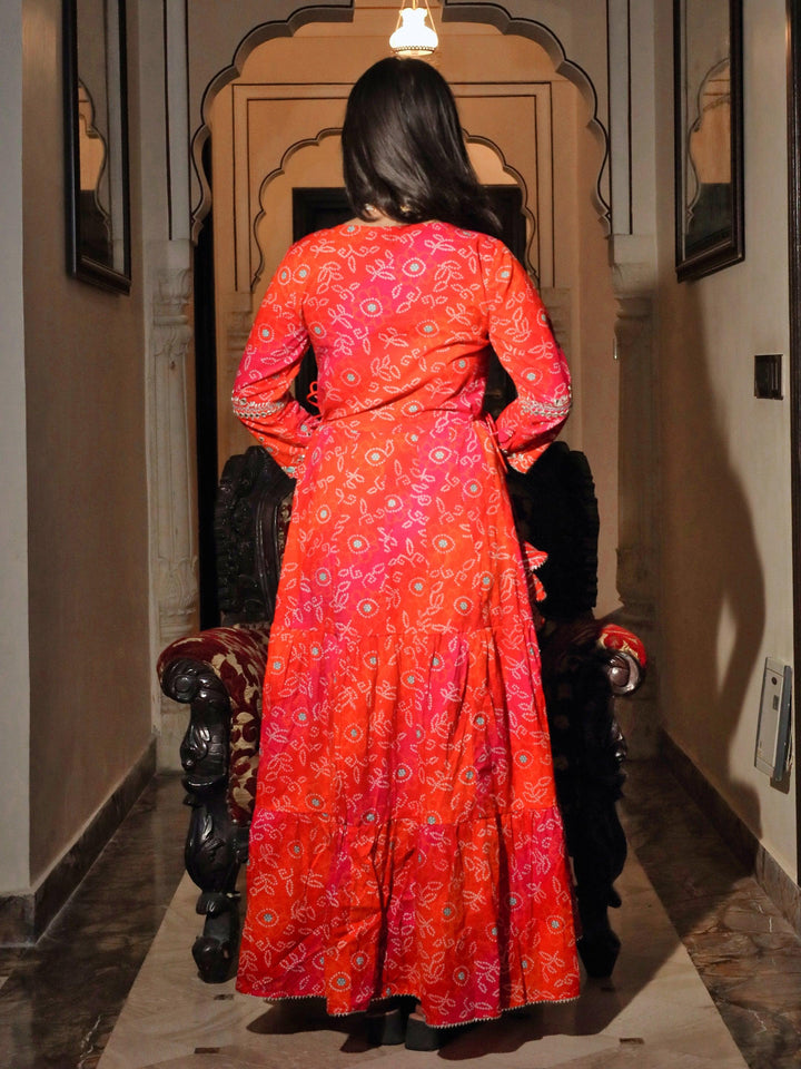 Pink-Cotton-Bandhej-Embroidered-Anarkali-Kurta