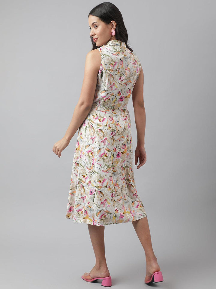 Cream-Rayon-A-Line-Floral-Printed-Midi-Dress