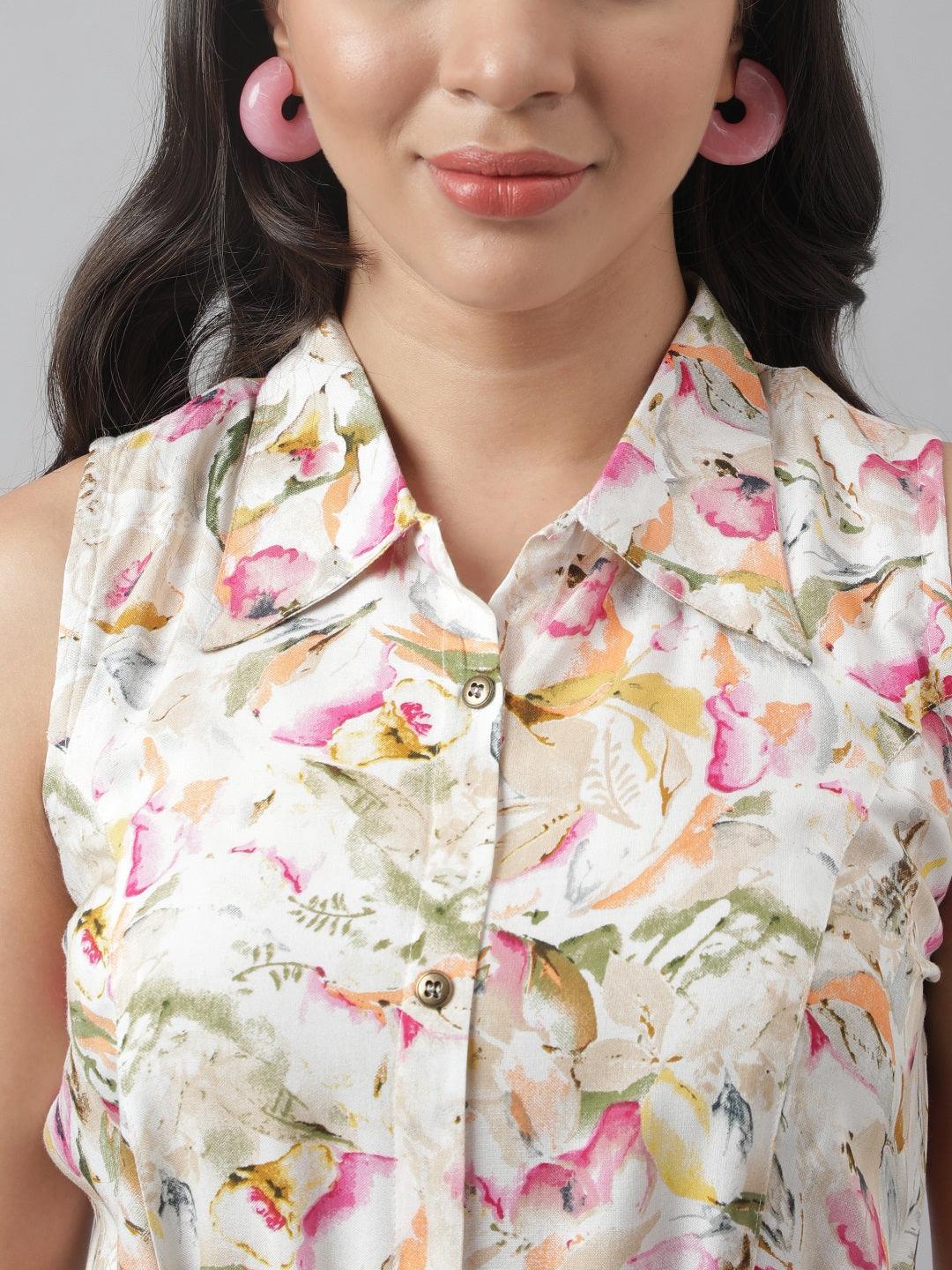 Cream-Rayon-A-Line-Floral-Printed-Midi-Dress